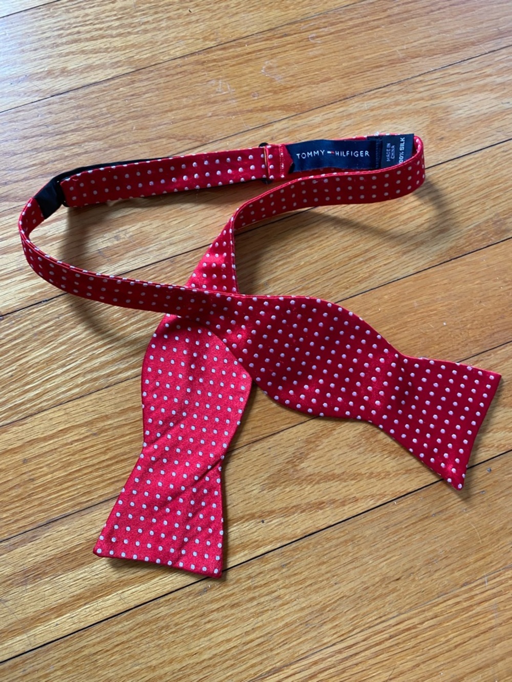 Tommy Hilfiger Red Polka Dot 100% Silk Self-Tie Bow Tie Adjustable sizing